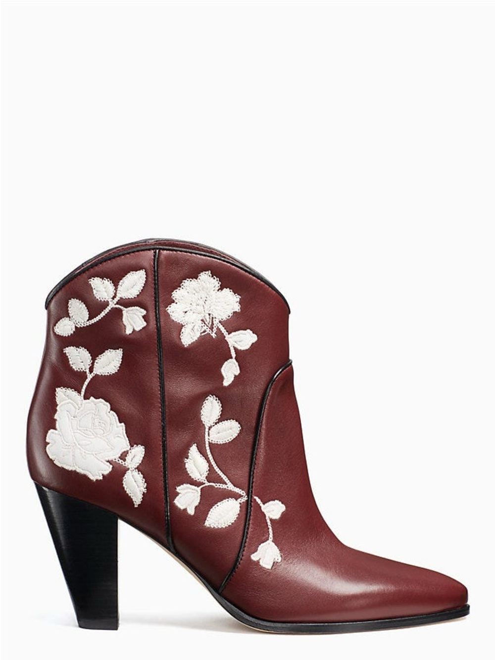 KATE SPADE NEW YORK Boot Dalton Boots Burgundy Leather White Floral Embroidery